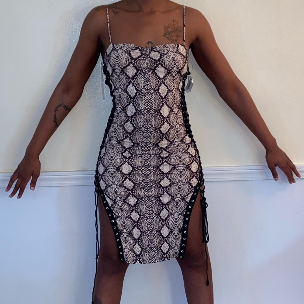 Snakeskin tie up dress